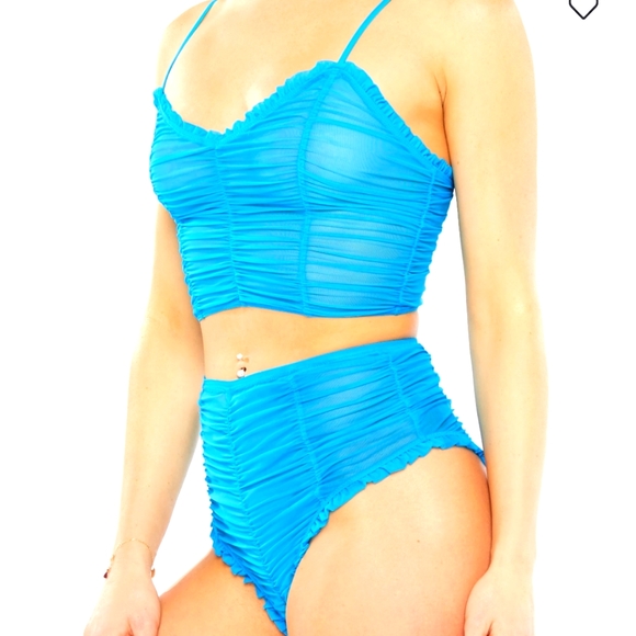 Savage x Fenty blue gathered mesh booty shorts and Cami top size large - Picture 3 of 5